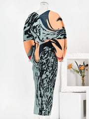 Women's Stylish Batwing Sleeve Pleated Midi Dress