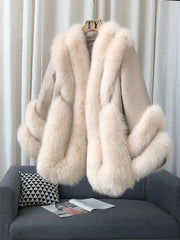 Luxury Women's Fox Fur Leather Coat