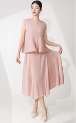 Pleated Sleeveless Top & Skirt Set