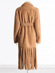 Women's Long Teddy Bear Coat with Tassels