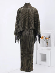 Couture Pleated Long Dress & Shawl Matching Set