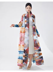 Women's Pastel Elegance Pleated Long Overcoat