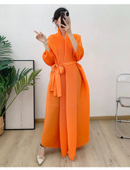 Couture Plissé Pleated Belted Robe Coat