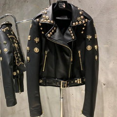 Luxury Studded Lambskin Leather Biker Jacket