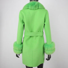 Petite Cashmere Wool Real Fur Jacket