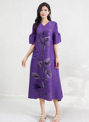 Plissé Floral Midi Dress