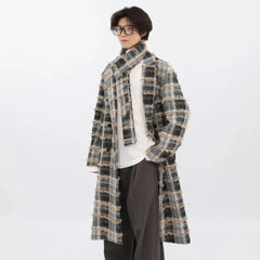 Men's Tailored Tweed Plaid Long Coat