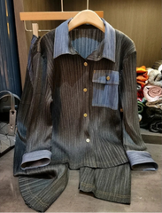Luxury Denim Pleated Set
