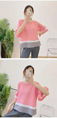 Truly Pleated Stripe 3/4 Sleeve Top