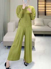 Luxury Pleated Pants & Button-Down Top Set