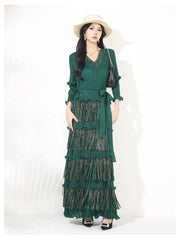 Plissé Japanese Fringe Midi Dress