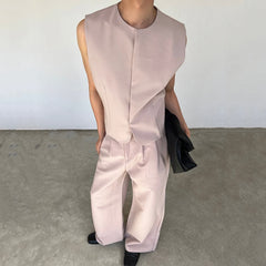 Men's Vest & Wide-Leg Pantsuit Set