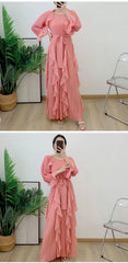 Luxury Pleated Ruffle Midi Dress