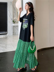 Floral Chic Green Lace Hem Maxi Dress