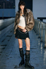 Women's Brown Shaggy Faux Fur Cropped Jacket