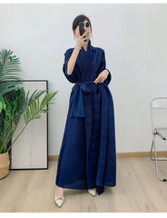 Couture Plissé Pleated Belted Robe Coat