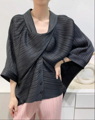 Luxury Overlap Draped Plissé Top