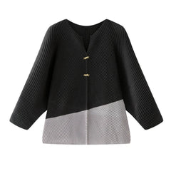 Pleated Two-Tone Blouse Top