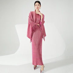 Couture Pleated Long Dress & Shawl Matching Set