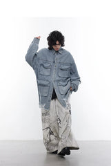 Men's Streetwear Oversized Beige Graffiti Wide Leg Trousers