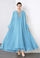 Luxe Pleated Crystal & Feather Dress