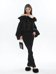Black Streetwear Elegance: Off-Shoulder Chic Blouse