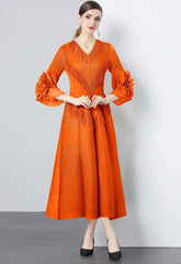Plisse Floral Cape Sleeve Dress