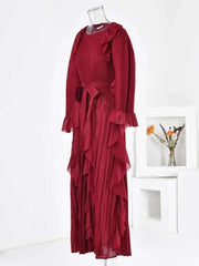 Elegant Ruffle Plissé Midi Dress