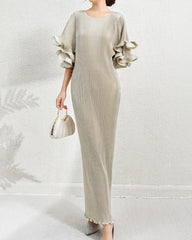 Elegant Plisse Ruffle-Sleeve Dress