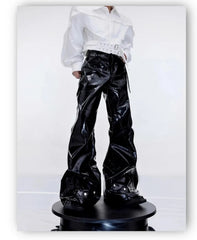 Men's Luxe Black Shiny Vegan Leather Flared Pants