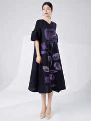 Women's Elegant Japanese Pleated Floral Dress