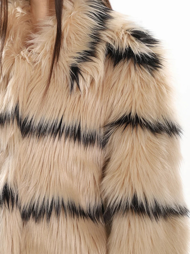 HEYFANCYSTYLE Striped Allure Faux Fur Coat