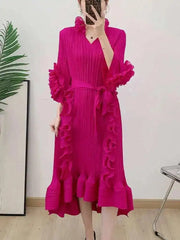 Pleated Ruffled Collar Dress