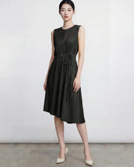 Self-Tie Pleated Dress (Petite-Friendly)
