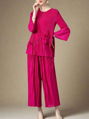 Floral Plissé Blouse & Trouser Set