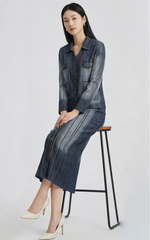 Denim Printed Pleated Skirt Set