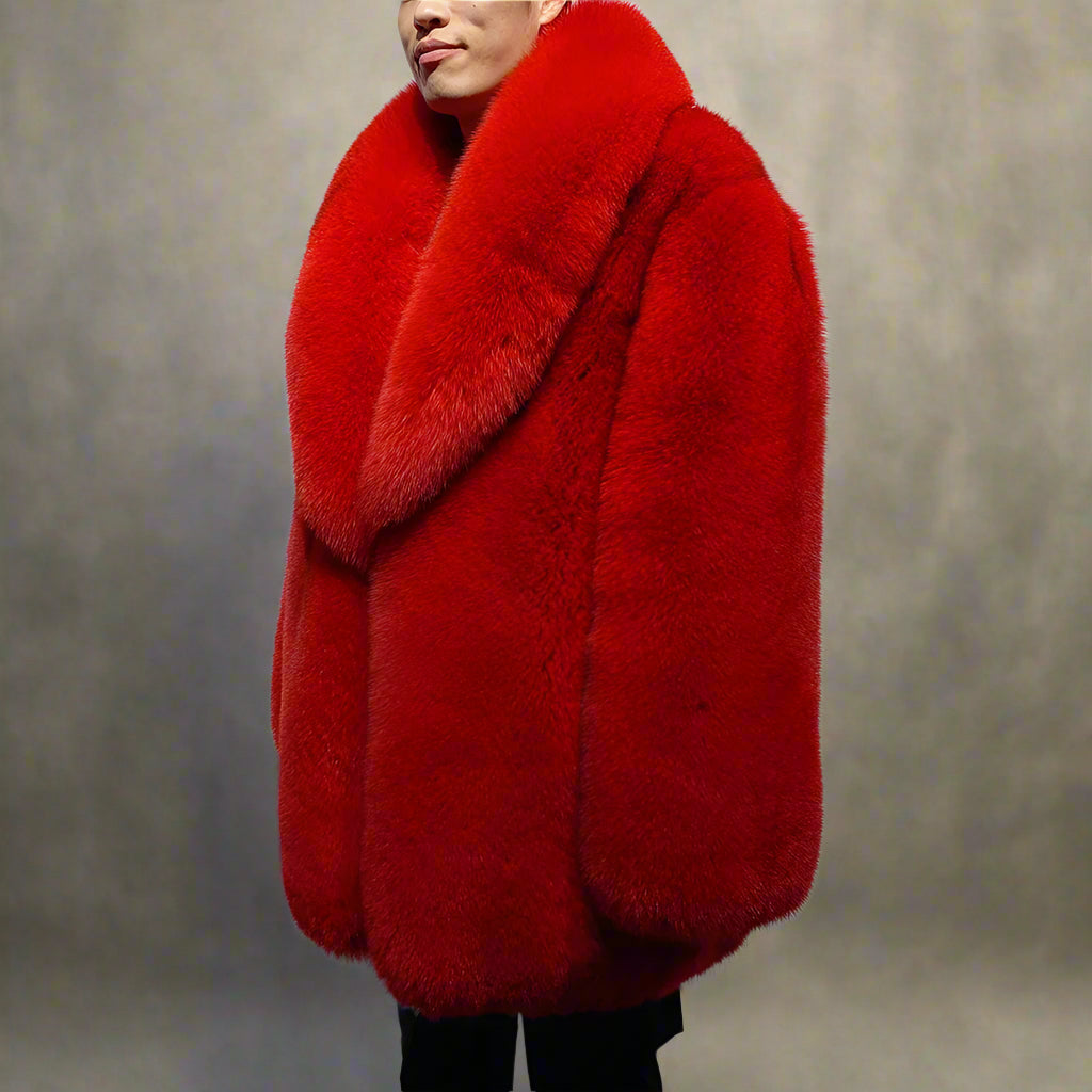 Red Fox Fur Coat for Men with Collar