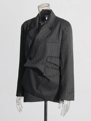 Asymmetrical Pinstripe Blazer & Maxi Skirt Suit