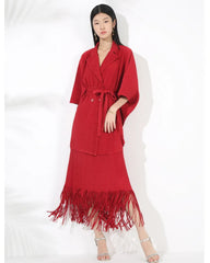 2-Piece Fringe Plissé Skirt Set