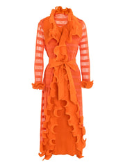 Women's Pleated Perfection - Orange Coat & Sleeveless Dress Set