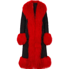 Women's Diamond Quilted Sheep Fur Long Coat