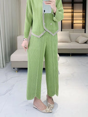 Pleated Pant Suit - Designer Inspired Two-Piece Set