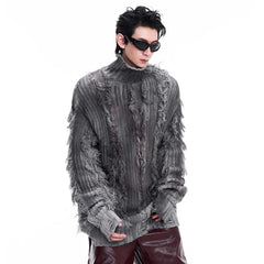 Men's Luxury Streetwear Distressed Turtleneck Sweater