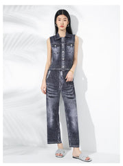 Plissé Pleated Denim-Inspired Pants Set