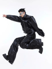 Men's Faux Leather Biker Jacket and Pants Set