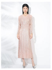 Truly Plissé Pleated Long Sleeve Midi Dress