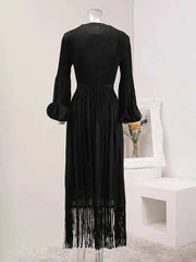Elegant Fringe Hem Plissé Dress