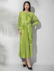 3D Floral Plissé Dress