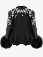 Women's Luxe Diamond Sparkly Faux Fur Blazer