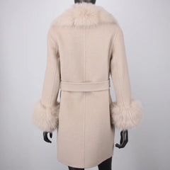 Petite Cashmere Wool Real Fur Jacket